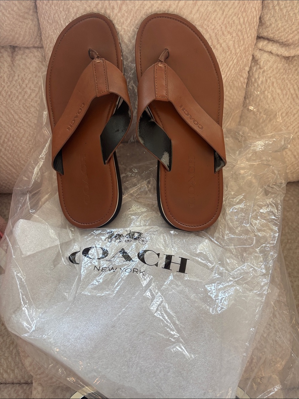 Coach Tan/Brown Leather Flip Flop Sandals